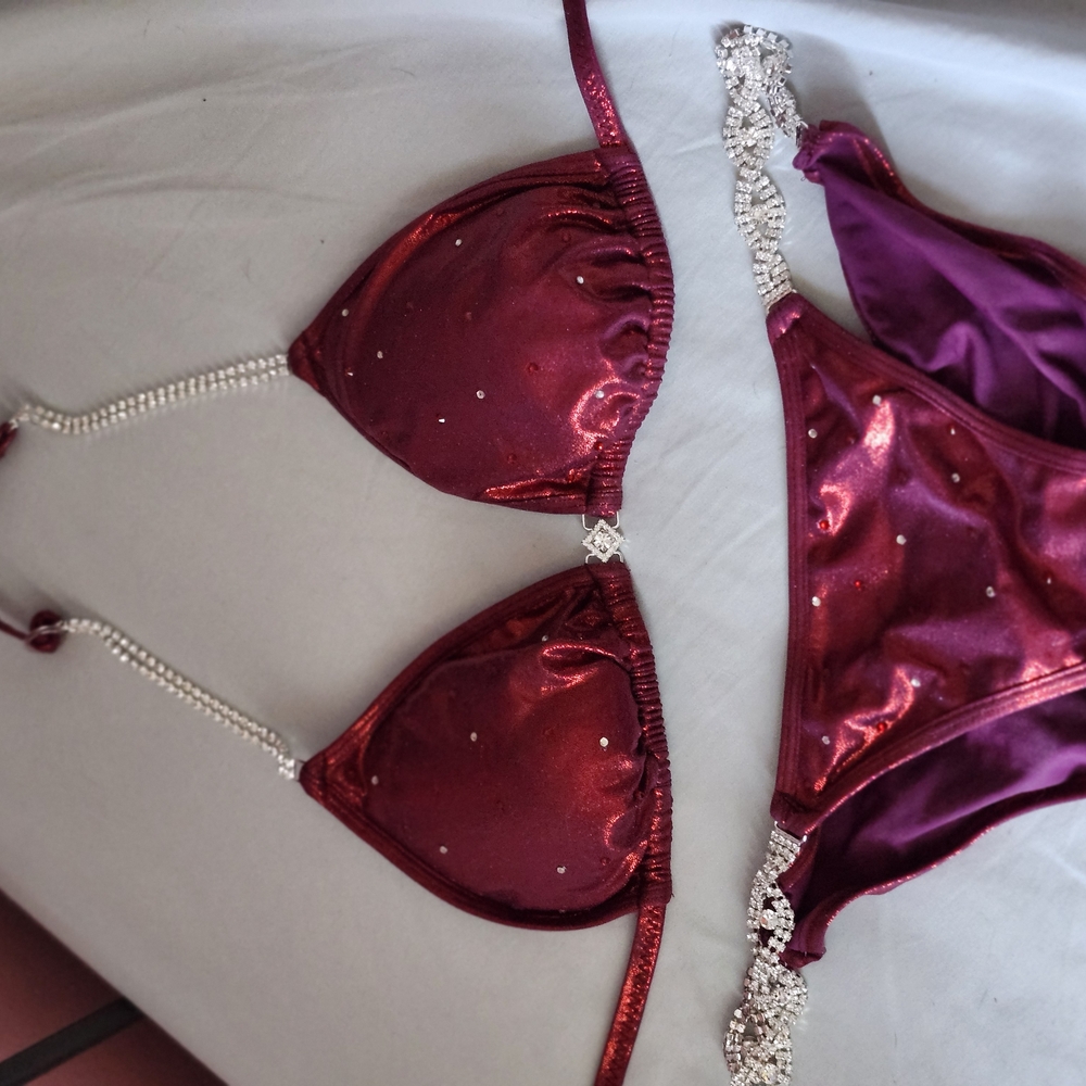 Red Satin Bikini with Lace Trim